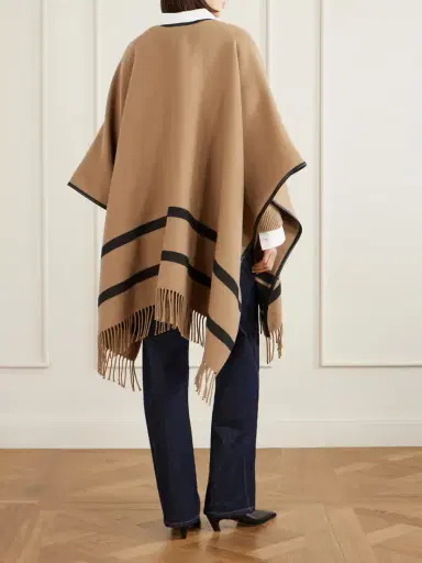 Max Mara Fringed Leather-trimmed Wool-jacquard Cape | Thumbnail 3 Max Mara Fringed Leather-trimmed Wool-jacquard Cape | Thumbnail 3