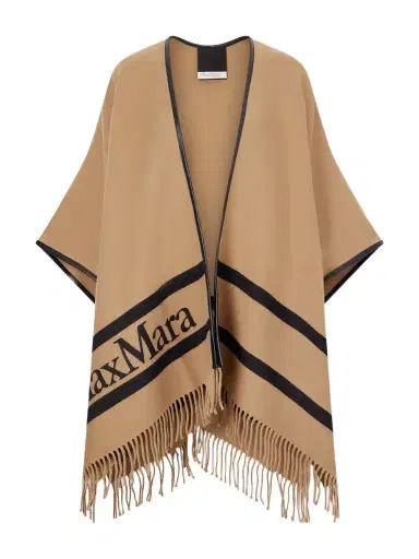 Max Mara Fringed Leather-trimmed Wool-jacquard Cape | Thumbnail 1 Max Mara Fringed Leather-trimmed Wool-jacquard Cape | Thumbnail 1