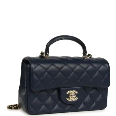 Chanel Chanel Mini Classic Rectangular Top Handle Flap Navy Lambskin Light Gold Hardware | Thumbnail 2 Chanel Chanel Mini Classic Rectangular Top Handle Flap Navy Lambskin Light Gold Hardware | Thumbnail 2