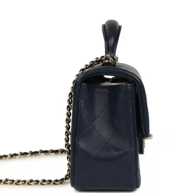Chanel Chanel Mini Classic Rectangular Top Handle Flap Navy Lambskin Light Gold Hardware | Thumbnail 3 Chanel Chanel Mini Classic Rectangular Top Handle Flap Navy Lambskin Light Gold Hardware | Thumbnail 3