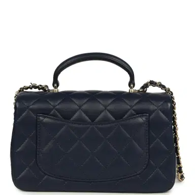 Chanel Chanel Mini Classic Rectangular Top Handle Flap Navy Lambskin Light Gold Hardware | Thumbnail 4 Chanel Chanel Mini Classic Rectangular Top Handle Flap Navy Lambskin Light Gold Hardware | Thumbnail 4