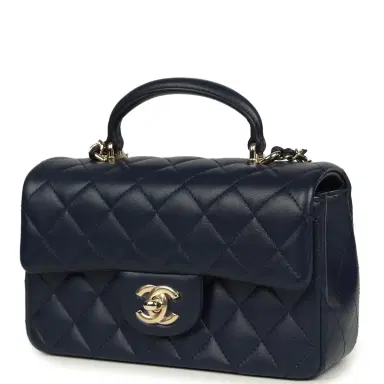 Chanel Chanel Mini Classic Rectangular Top Handle Flap Navy Lambskin Light Gold Hardware | Thumbnail 5 Chanel Chanel Mini Classic Rectangular Top Handle Flap Navy Lambskin Light Gold Hardware | Thumbnail 5