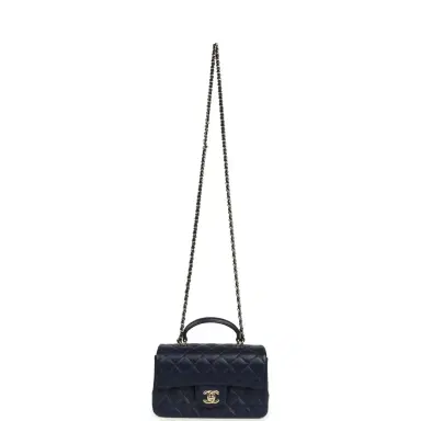Chanel Chanel Mini Classic Rectangular Top Handle Flap Navy Lambskin Light Gold Hardware | Thumbnail 7 Chanel Chanel Mini Classic Rectangular Top Handle Flap Navy Lambskin Light Gold Hardware | Thumbnail 7