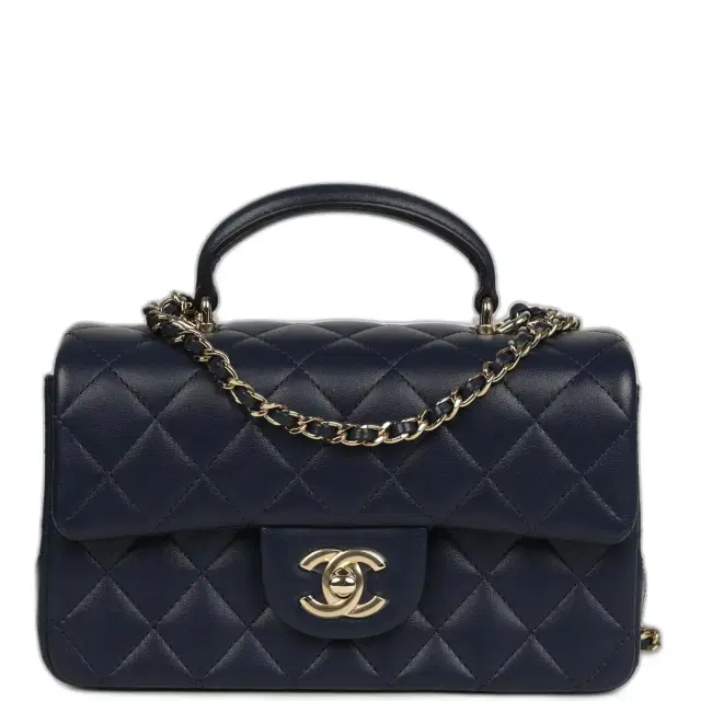 Chanel Mini Classic Rectangular Top Handle Flap Navy Lambskin Light Gold Hardware Chanel Mini Classic Rectangular Top Handle Flap Navy Lambskin Light Gold Hardware