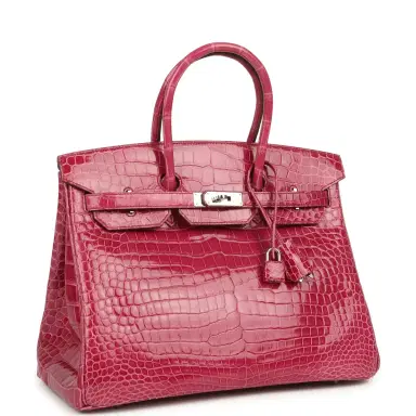 HERMÈS Pre-owned Hermes Birkin 35 Rose Tyrien Shiny Porosus Crocodile Palladium Hardware | Thumbnail 2 HERMÈS Pre-owned Hermes Birkin 35 Rose Tyrien Shiny Porosus Crocodile Palladium Hardware | Thumbnail 2