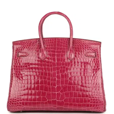 HERMÈS Pre-owned Hermes Birkin 35 Rose Tyrien Shiny Porosus Crocodile Palladium Hardware | Thumbnail 4 HERMÈS Pre-owned Hermes Birkin 35 Rose Tyrien Shiny Porosus Crocodile Palladium Hardware | Thumbnail 4