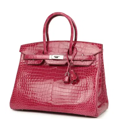 HERMÈS Pre-owned Hermes Birkin 35 Rose Tyrien Shiny Porosus Crocodile Palladium Hardware | Thumbnail 5 HERMÈS Pre-owned Hermes Birkin 35 Rose Tyrien Shiny Porosus Crocodile Palladium Hardware | Thumbnail 5