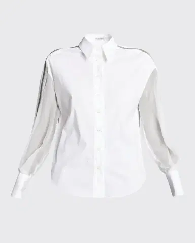 Brunello Cucinelli Mixed-Media Monili Balloon-Sleeve Top | Thumbnail 5 Brunello Cucinelli Mixed-Media Monili Balloon-Sleeve Top | Thumbnail 5