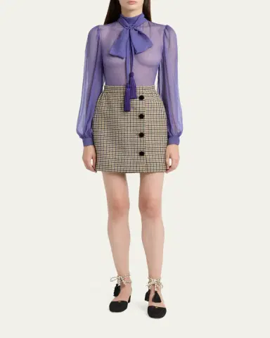 Valentino Garavani Rockstud Button-Front Houndstooth Mini Skirt | Thumbnail 2 Valentino Garavani Rockstud Button-Front Houndstooth Mini Skirt | Thumbnail 2