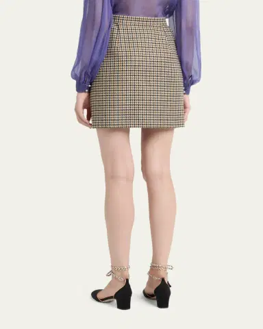 Valentino Garavani Rockstud Button-Front Houndstooth Mini Skirt | Thumbnail 3 Valentino Garavani Rockstud Button-Front Houndstooth Mini Skirt | Thumbnail 3