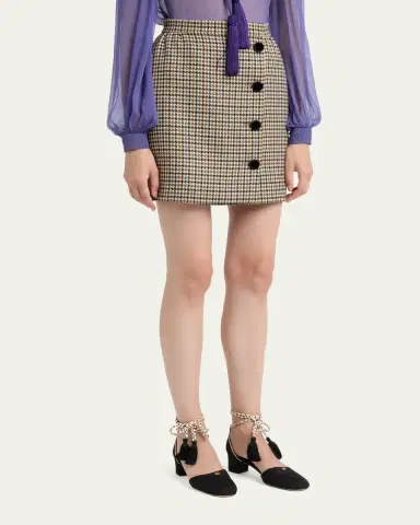 Valentino Garavani Rockstud Button-Front Houndstooth Mini Skirt | Thumbnail 4 Valentino Garavani Rockstud Button-Front Houndstooth Mini Skirt | Thumbnail 4