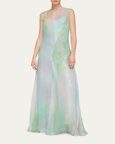 Lafayette 148 New York Ombre-Print Chiffon Gown with Sequin Slip | Thumbnail 2 Lafayette 148 New York Ombre-Print Chiffon Gown with Sequin Slip | Thumbnail 2
