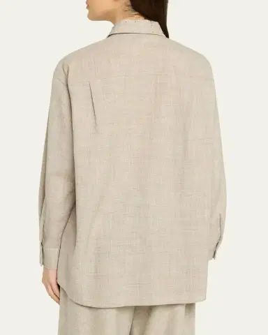 Lafayette 148 New York Oversized Crystal-Embellished Melange Shirt | Thumbnail 3 Lafayette 148 New York Oversized Crystal-Embellished Melange Shirt | Thumbnail 3
