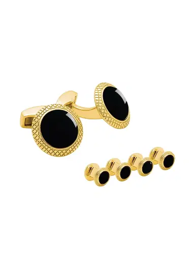 Tateossian Men's 3-Piece Goldplated & Onyx Cufflink & Studs Set - Gold | Thumbnail 1 Tateossian Men's 3-Piece Goldplated & Onyx Cufflink & Studs Set - Gold | Thumbnail 1