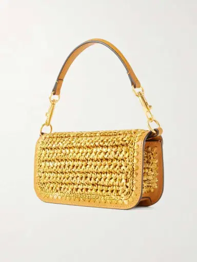 Valentino Garavani Vlogo Embellished Leather-trimmed Metallic Raffia Shoulder Bag | Thumbnail 4 Valentino Garavani Vlogo Embellished Leather-trimmed Metallic Raffia Shoulder Bag | Thumbnail 4