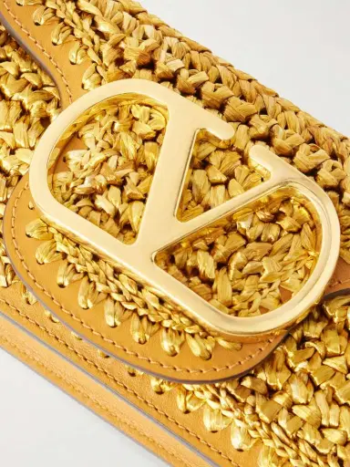 Valentino Garavani Vlogo Embellished Leather-trimmed Metallic Raffia Shoulder Bag | Thumbnail 5 Valentino Garavani Vlogo Embellished Leather-trimmed Metallic Raffia Shoulder Bag | Thumbnail 5