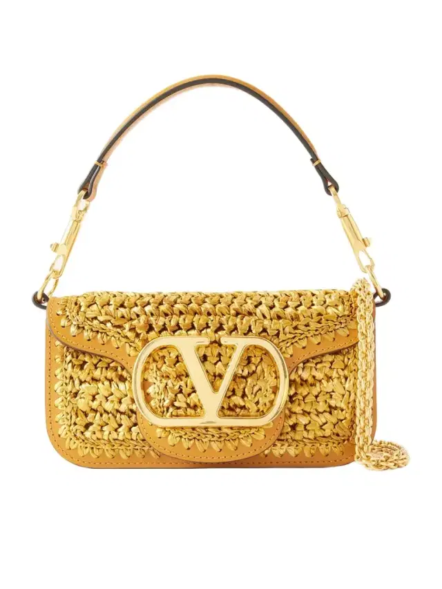 Vlogo Embellished Leather-trimmed Metallic Raffia Shoulder Bag Vlogo Embellished Leather-trimmed Metallic Raffia Shoulder Bag