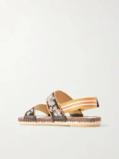 Valentino Garavani Leather-trimmed Embroidered Canvas Espadrille Sandals | Thumbnail 3 Valentino Garavani Leather-trimmed Embroidered Canvas Espadrille Sandals | Thumbnail 3
