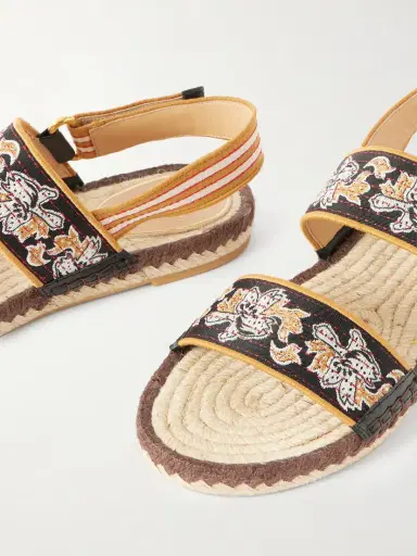 Valentino Garavani Leather-trimmed Embroidered Canvas Espadrille Sandals | Thumbnail 5 Valentino Garavani Leather-trimmed Embroidered Canvas Espadrille Sandals | Thumbnail 5
