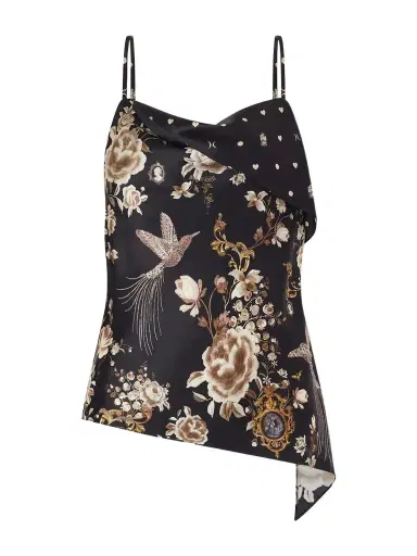 Camilla Asymmetric Draped Embellished Embroidered Printed Silk-satin Top | Thumbnail 1 Camilla Asymmetric Draped Embellished Embroidered Printed Silk-satin Top | Thumbnail 1
