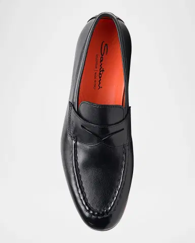 Santoni Men's Door Leather Penny Loafers | Thumbnail 2 Santoni Men's Door Leather Penny Loafers | Thumbnail 2