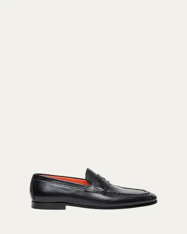 Santoni Men's Door Leather Penny Loafers | Thumbnail 3 Santoni Men's Door Leather Penny Loafers | Thumbnail 3