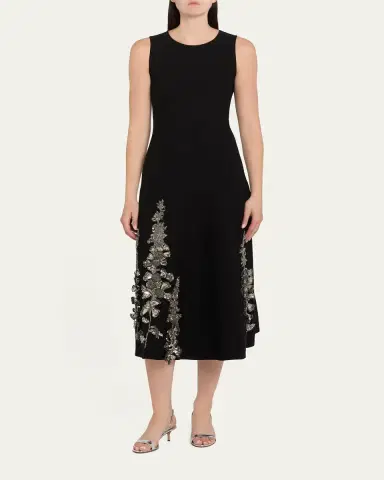 Oscar de la Renta Embroidered Foxglove Sleeveless Midi Dress | Thumbnail 2 Oscar de la Renta Embroidered Foxglove Sleeveless Midi Dress | Thumbnail 2