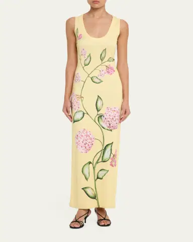 Oscar de la Renta Sleeveless Porcelain Flowers Jersey Maxi Dress | Thumbnail 2 Oscar de la Renta Sleeveless Porcelain Flowers Jersey Maxi Dress | Thumbnail 2
