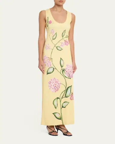 Oscar de la Renta Sleeveless Porcelain Flowers Jersey Maxi Dress | Thumbnail 4 Oscar de la Renta Sleeveless Porcelain Flowers Jersey Maxi Dress | Thumbnail 4