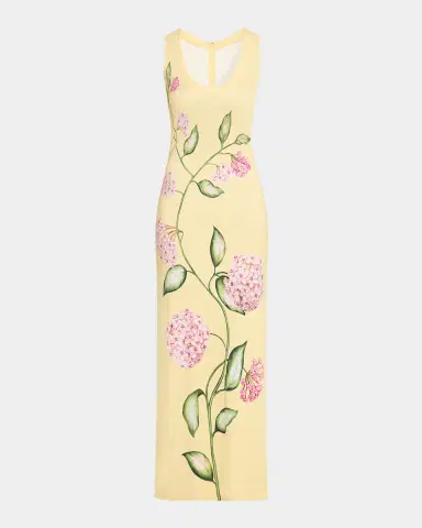 Oscar de la Renta Sleeveless Porcelain Flowers Jersey Maxi Dress | Thumbnail 6 Oscar de la Renta Sleeveless Porcelain Flowers Jersey Maxi Dress | Thumbnail 6