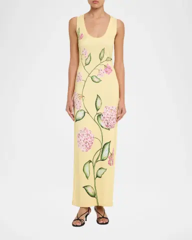 Oscar de la Renta Sleeveless Porcelain Flowers Jersey Maxi Dress | Thumbnail 7 Oscar de la Renta Sleeveless Porcelain Flowers Jersey Maxi Dress | Thumbnail 7