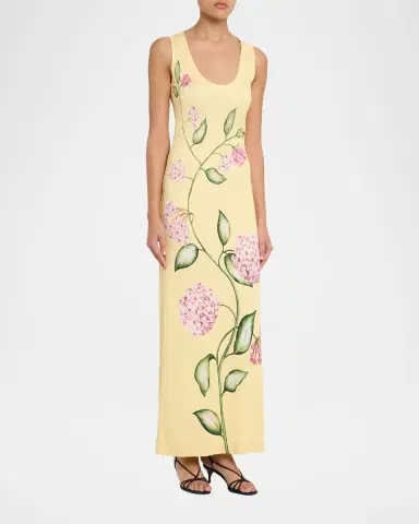 Oscar de la Renta Sleeveless Porcelain Flowers Jersey Maxi Dress | Thumbnail 9 Oscar de la Renta Sleeveless Porcelain Flowers Jersey Maxi Dress | Thumbnail 9