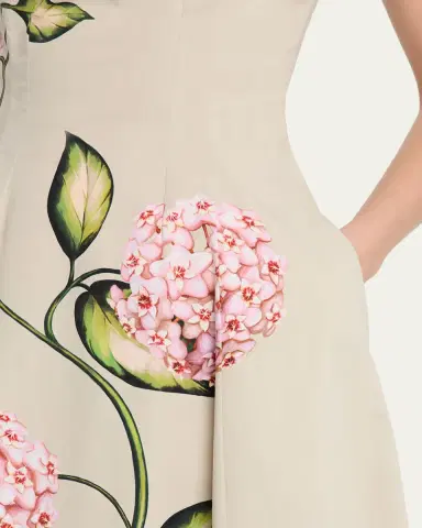 Oscar de la Renta Sleeveless Porcelain Flowers-Print Midi Day Dress | Thumbnail 5 Oscar de la Renta Sleeveless Porcelain Flowers-Print Midi Day Dress | Thumbnail 5