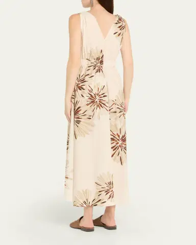 Brunello Cucinelli Abstract Dahlia Sleeveless Belted Midi Dress | Thumbnail 3 Brunello Cucinelli Abstract Dahlia Sleeveless Belted Midi Dress | Thumbnail 3