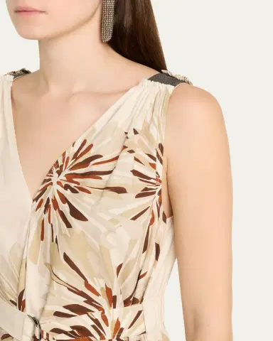 Brunello Cucinelli Abstract Dahlia Sleeveless Belted Midi Dress | Thumbnail 5 Brunello Cucinelli Abstract Dahlia Sleeveless Belted Midi Dress | Thumbnail 5