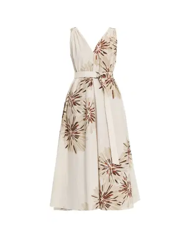 Brunello Cucinelli Abstract Dahlia Sleeveless Belted Midi Dress | Thumbnail 1 Brunello Cucinelli Abstract Dahlia Sleeveless Belted Midi Dress | Thumbnail 1
