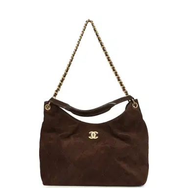 Chanel Chanel Maxi Hobo Bag Dark Brown Suede Antique Gold Hardware | Thumbnail 1 Chanel Chanel Maxi Hobo Bag Dark Brown Suede Antique Gold Hardware | Thumbnail 1