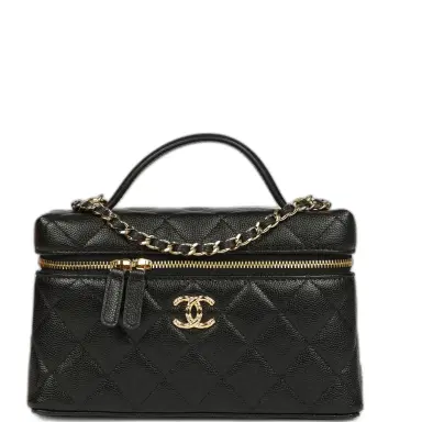 Chanel Chanel Top Handle Long Vanity Case with Chain Black Shiny Caviar Gold Hardware | Thumbnail 1 Chanel Chanel Top Handle Long Vanity Case with Chain Black Shiny Caviar Gold Hardware | Thumbnail 1