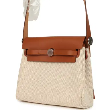 HERMÈS Hermes Herbag Zip 20 Mini Ecru and Beige Toile H Canvas and Fauve Vache Hunter Gold Hardware | Thumbnail 3 HERMÈS Hermes Herbag Zip 20 Mini Ecru and Beige Toile H Canvas and Fauve Vache Hunter Gold Hardware | Thumbnail 3