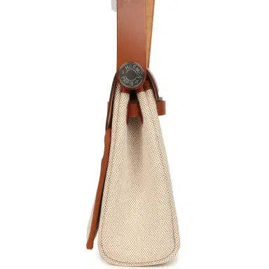 HERMÈS Hermes Herbag Zip 20 Mini Ecru and Beige Toile H Canvas and Fauve Vache Hunter Gold Hardware | Thumbnail 4 HERMÈS Hermes Herbag Zip 20 Mini Ecru and Beige Toile H Canvas and Fauve Vache Hunter Gold Hardware | Thumbnail 4