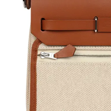 HERMÈS Hermes Herbag Zip 20 Mini Ecru and Beige Toile H Canvas and Fauve Vache Hunter Gold Hardware | Thumbnail 8 HERMÈS Hermes Herbag Zip 20 Mini Ecru and Beige Toile H Canvas and Fauve Vache Hunter Gold Hardware | Thumbnail 8