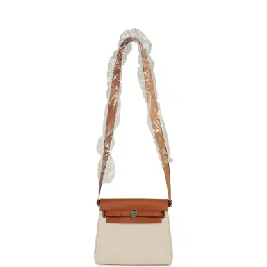HERMÈS Hermes Herbag Zip 20 Mini Ecru and Beige Toile H Canvas and Fauve Vache Hunter Gold Hardware | Thumbnail 9 HERMÈS Hermes Herbag Zip 20 Mini Ecru and Beige Toile H Canvas and Fauve Vache Hunter Gold Hardware | Thumbnail 9