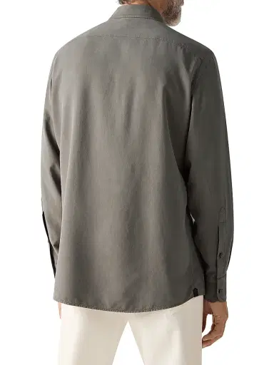 ZEGNA Men's Silk Button-Front Shirt - Dark Taupe | Thumbnail 3 ZEGNA Men's Silk Button-Front Shirt - Dark Taupe | Thumbnail 3