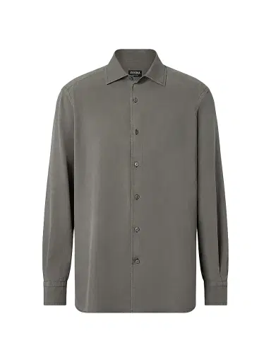 ZEGNA Men's Silk Button-Front Shirt - Dark Taupe | Thumbnail 1 ZEGNA Men's Silk Button-Front Shirt - Dark Taupe | Thumbnail 1