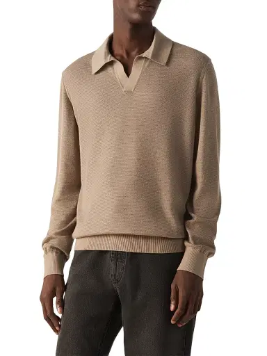 ZEGNA Men's Cashmere-Silk Polo Shirt - Light Taupe | Thumbnail 2 ZEGNA Men's Cashmere-Silk Polo Shirt - Light Taupe | Thumbnail 2