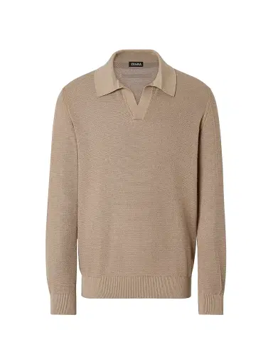 ZEGNA Men's Cashmere-Silk Polo Shirt - Light Taupe | Thumbnail 1 ZEGNA Men's Cashmere-Silk Polo Shirt - Light Taupe | Thumbnail 1