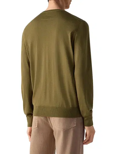 ZEGNA Men's Cashseta Crewneck Sweater - Olive Green Melange | Thumbnail 3 ZEGNA Men's Cashseta Crewneck Sweater - Olive Green Melange | Thumbnail 3