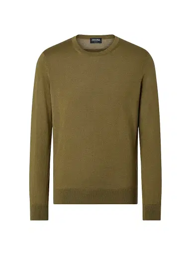ZEGNA Men's Cashseta Crewneck Sweater - Olive Green Melange | Thumbnail 1 ZEGNA Men's Cashseta Crewneck Sweater - Olive Green Melange | Thumbnail 1