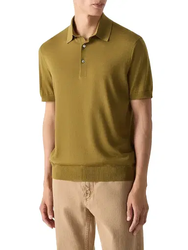 ZEGNA Men's 15milmil15 Wool Polo Shirt - Olive Green | Thumbnail 2 ZEGNA Men's 15milmil15 Wool Polo Shirt - Olive Green | Thumbnail 2