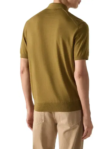 ZEGNA Men's 15milmil15 Wool Polo Shirt - Olive Green | Thumbnail 3 ZEGNA Men's 15milmil15 Wool Polo Shirt - Olive Green | Thumbnail 3